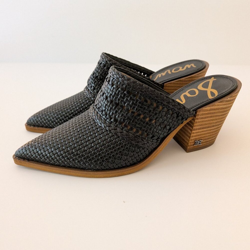 Sam Edelman Lilliana Black Leather PointedToe Woven Mule Heels Women Size 6.5